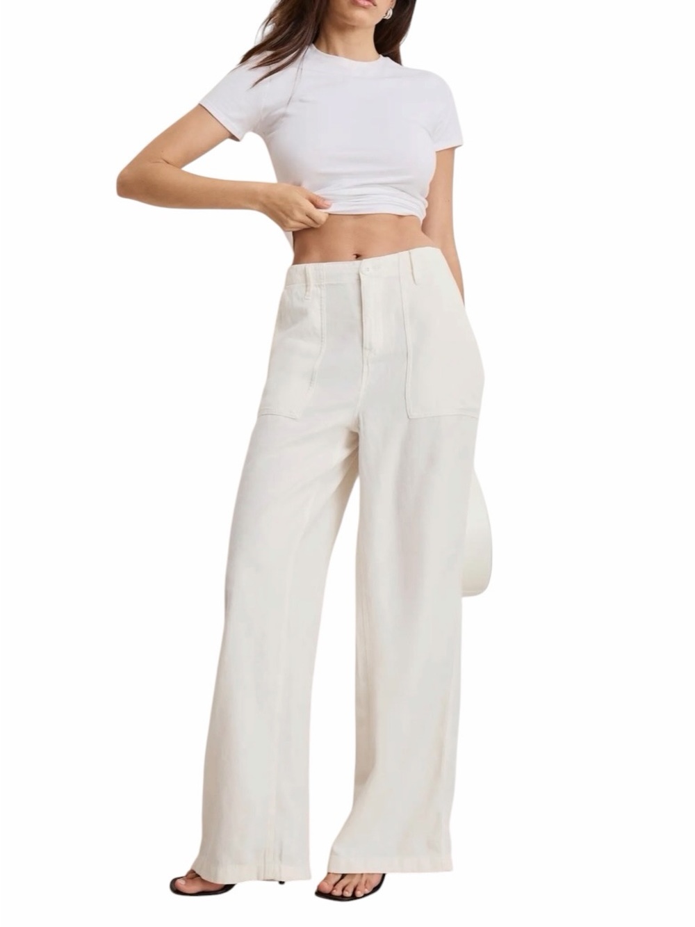 Wide-Leg High-Rise Cream Pants